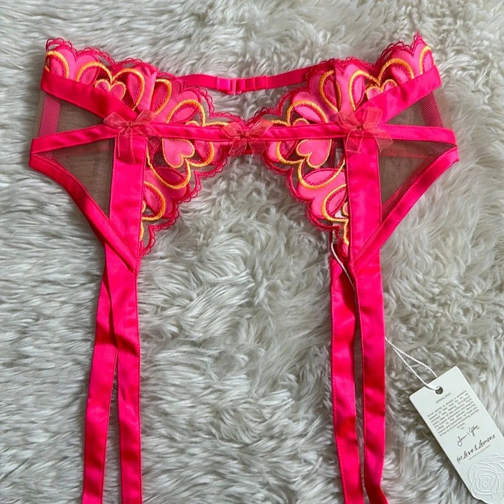 For love & lemons Hot Pink Lace Garter Belt - Picture 2 of 5